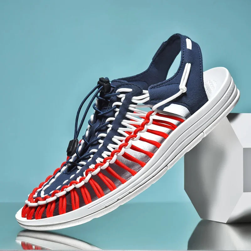 2025 Verão Sandálias Masculinas Couro Genuíno Sapatos Casuais Masculinos Sandálias de Couro para Homens ao Ar Livre Sapatos de Praia Sapatos Masculinos Romanos