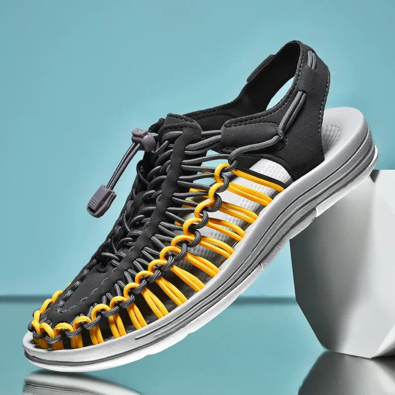 2025 Verão Sandálias Masculinas Couro Genuíno Sapatos Casuais Masculinos Sandálias de Couro para Homens ao Ar Livre Sapatos de Praia Sapatos Masculinos Romanos