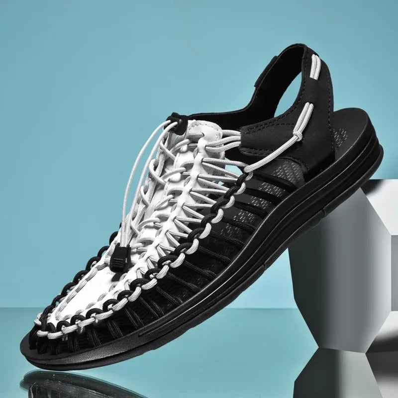 2025 Verão Sandálias Masculinas Couro Genuíno Sapatos Casuais Masculinos Sandálias de Couro para Homens ao Ar Livre Sapatos de Praia Sapatos Masculinos Romanos