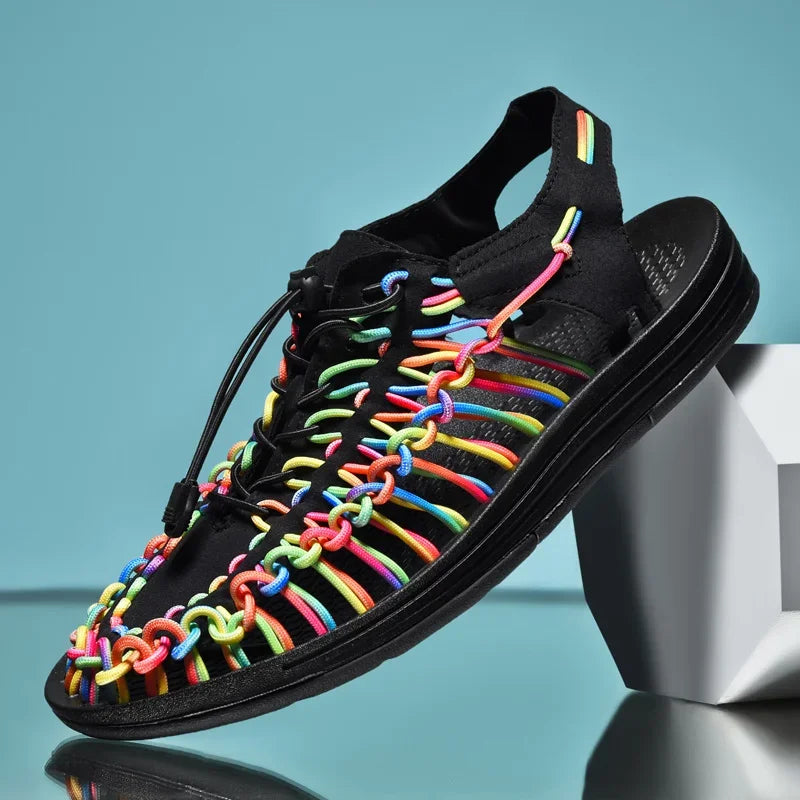 2025 Verão Sandálias Masculinas Couro Genuíno Sapatos Casuais Masculinos Sandálias de Couro para Homens ao Ar Livre Sapatos de Praia Sapatos Masculinos Romanos